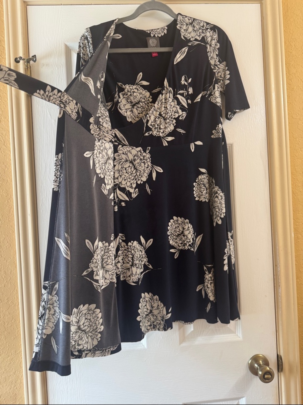 Classic Floral Wrap Dress - Black & White - Picture 3 of 5